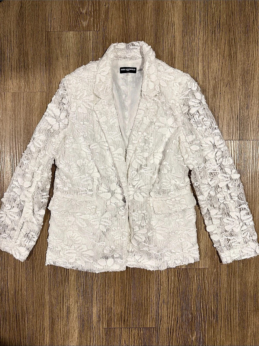 Karl Lagerfeld Floral Lace Blazer in White Size 14